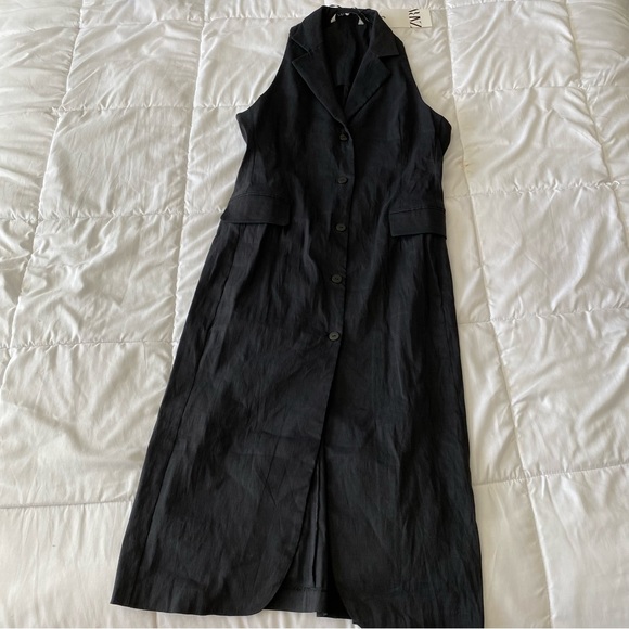 Zara Black Linen Sleeveless Vest Midi Dress - Picture 8 of 11